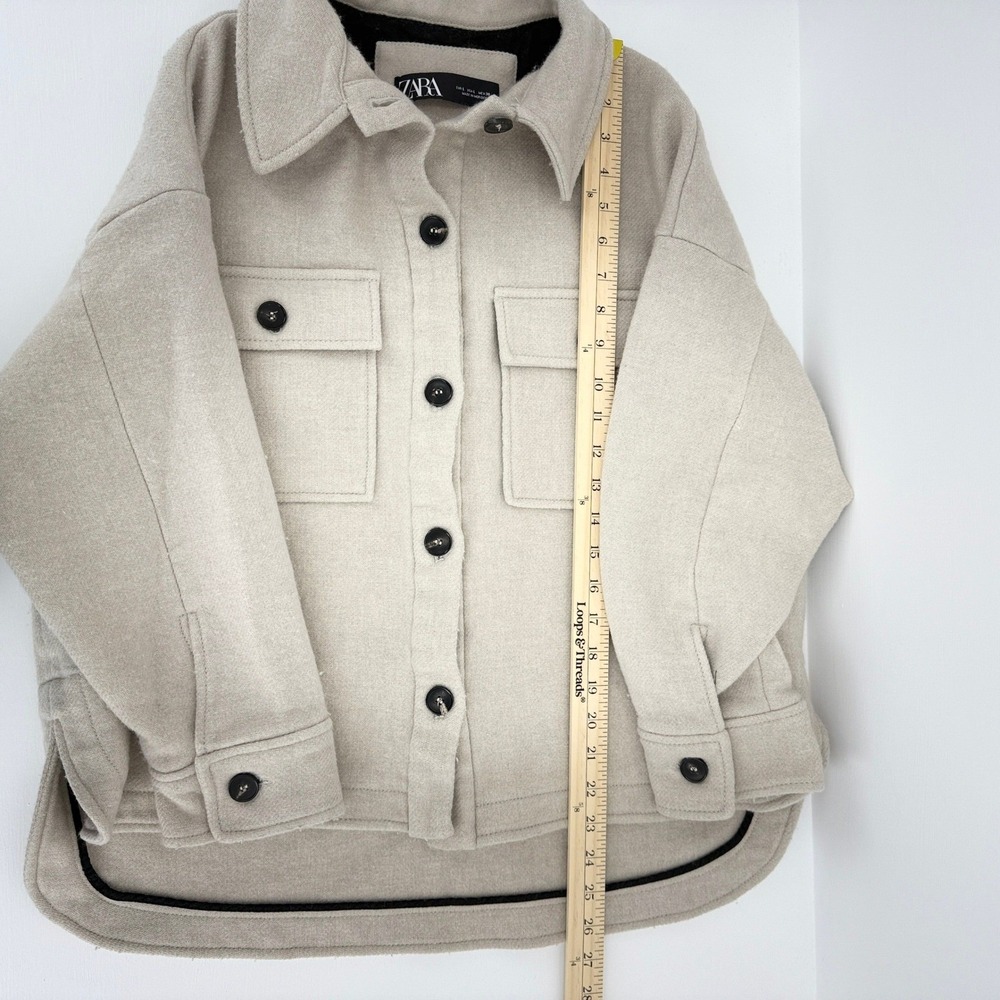 ZARA Oversized Shacket Beige Button Front Long Sleeve Utility Jacket Women L - Picture 6 of 8